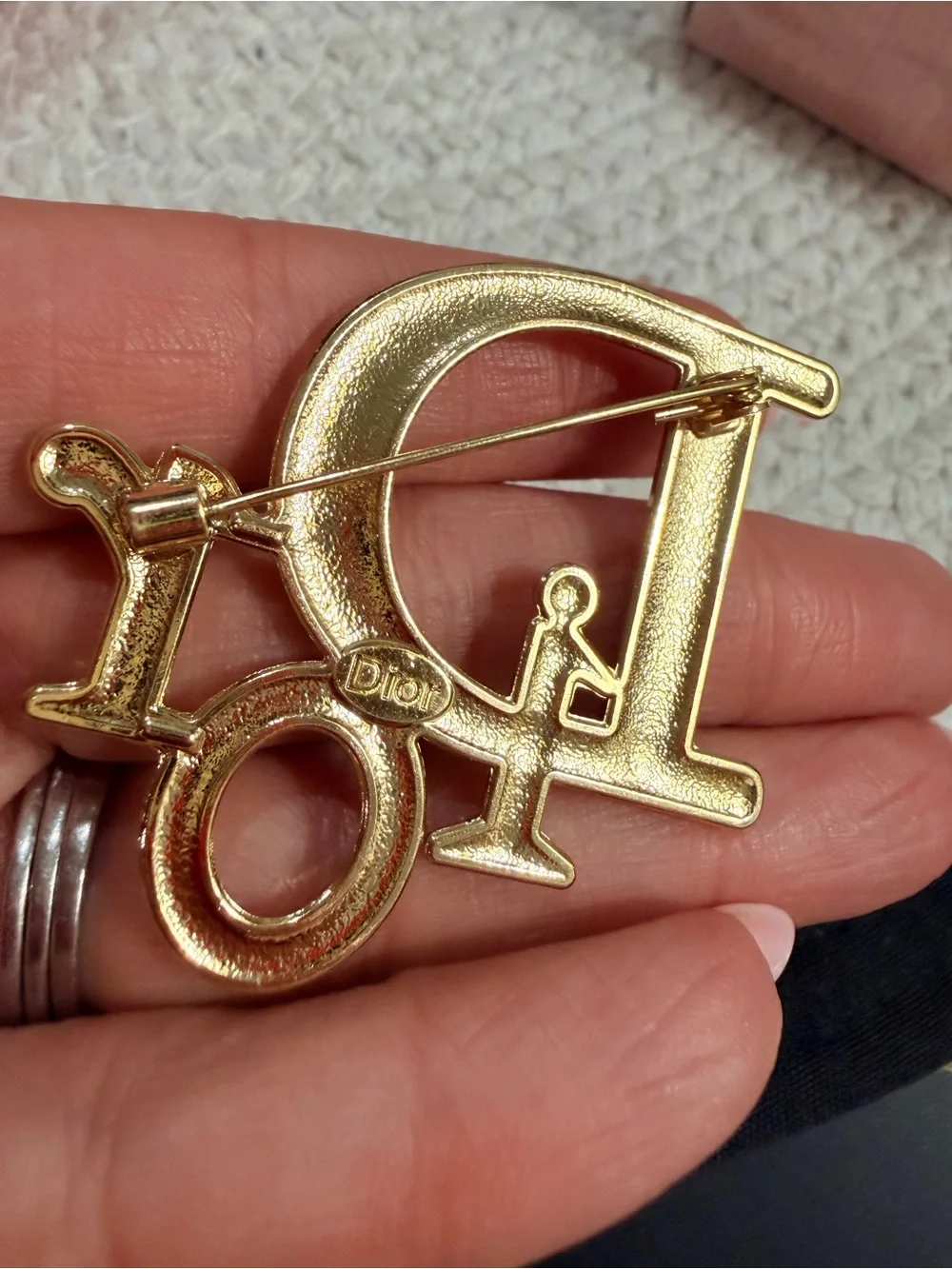 Gold-Tone Logo Brooch with Clear Crystals | New